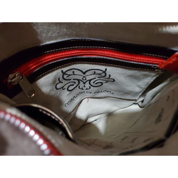 Corazon De Melon Floral Mexican Designer Adjustable Velour Canvas Crossbody Bag - Picture 9 of 11